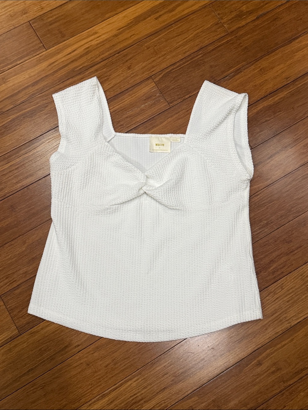 Maeve by Anthropology Cream Knot-Front Textured Square-Neck Tank XL